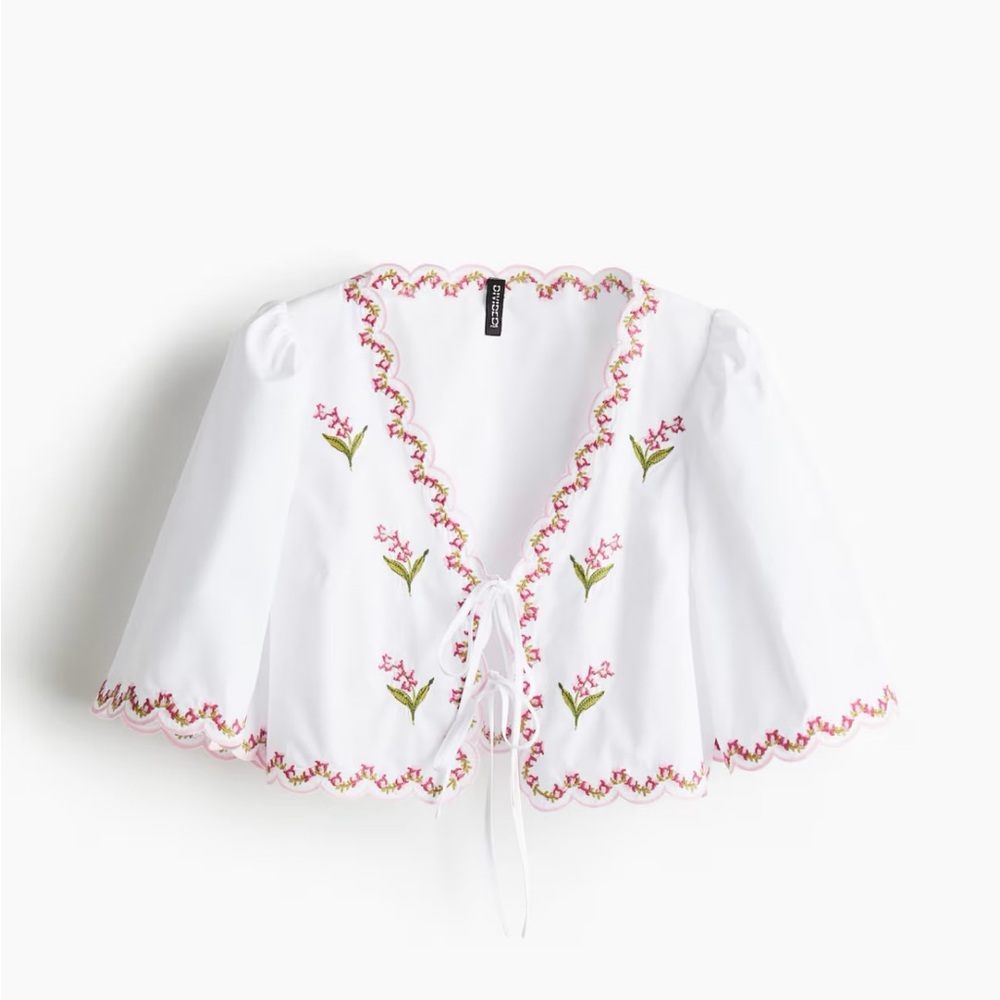 H&M NWT White Floral Embroidered Poplin Blouse Medium - Picture 3 of 8
